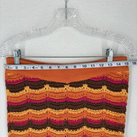 Cotton On Crochet Pants Orange Brown Size M Flare Boho Festival Retro New - Picture 3 of 8